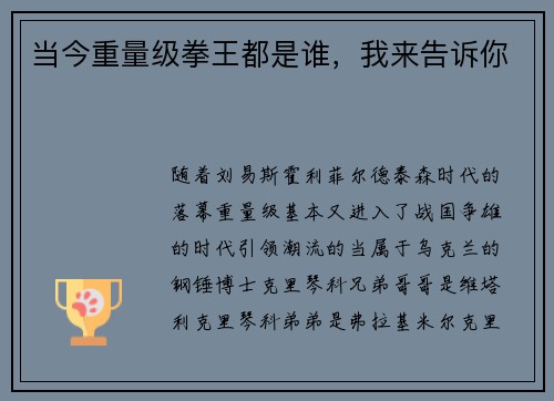 当今重量级拳王都是谁，我来告诉你