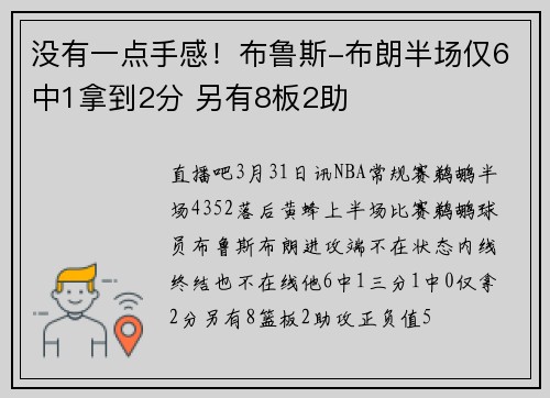 没有一点手感！布鲁斯-布朗半场仅6中1拿到2分 另有8板2助